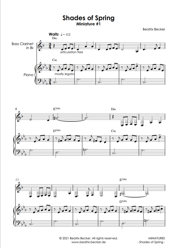 sheet music for bass clarinet & piano