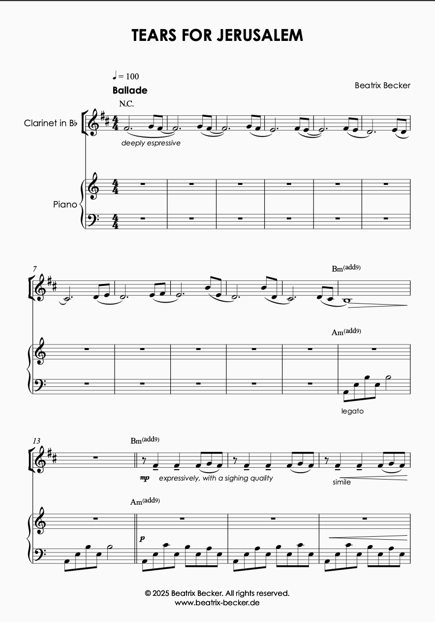 Tears for Jerusalem - clarinet & piano - Image 2